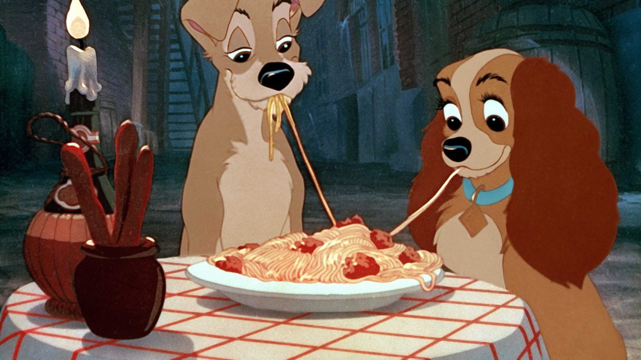 a dama e o vagabundo 1955 cena do esparguete