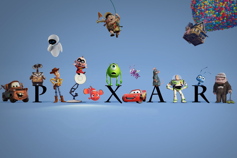 Logo da Pixar com personagens dos filmes